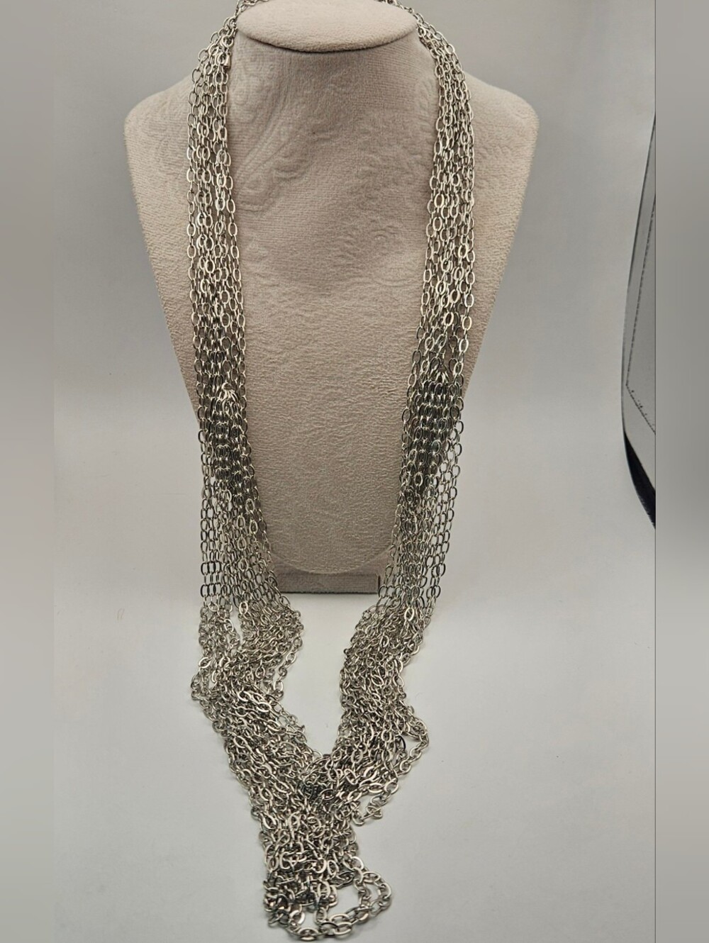 Multi Strand Silver Tone Necklace Chain Waterfall Layered Statement 21"